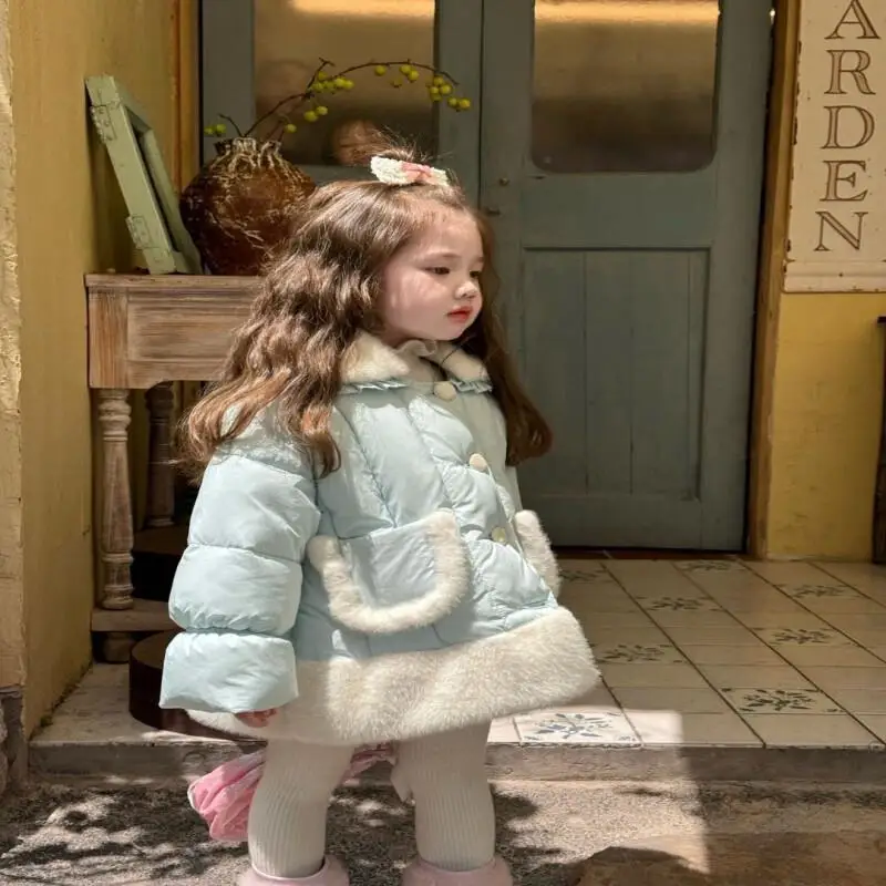 معطف قطني للفتيات الصغيرات للخريف والشتاء دافئ بلون سادة كوري كاجوال للأطفال ناعم وسميك مبطن ملابس خارجية متعددة الاستخدامات