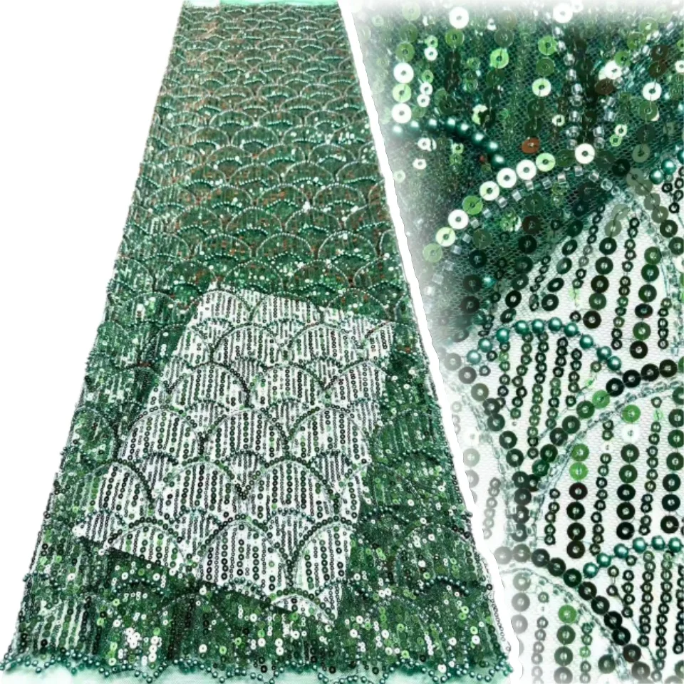 

Elegant African Beaded Groom Embroidered Lace Fabric 5 Yards Nigerian French Sequin Lace Fabric for Wedding Dress Sewing 2240