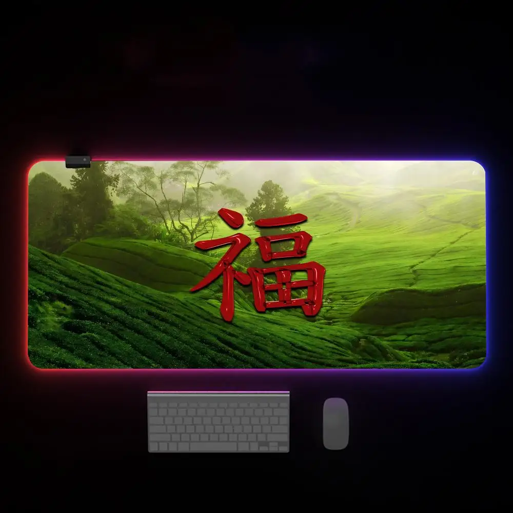 C-Chinese characteres Mouse Pad Mousepad Rgb  Mouse Pad 100x50cm Gaming Backlight Pc Accessories Gamer Keyboard Backlit Mat Desk