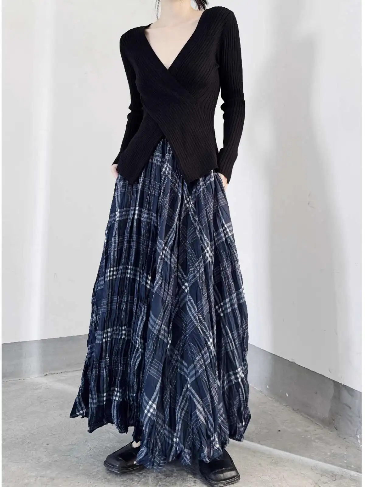 UMI MAO Academy Style jupe plissée à carreaux Femme automne nouvel article Niche minceur jupe Midi pour les femmes Y2K