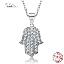 Genuine 925 Sterling Silver New Arrival High Grade Bling CZ Good Luck Protect Fatima Hand of Hamsa Pendant Necklace KLTP009
