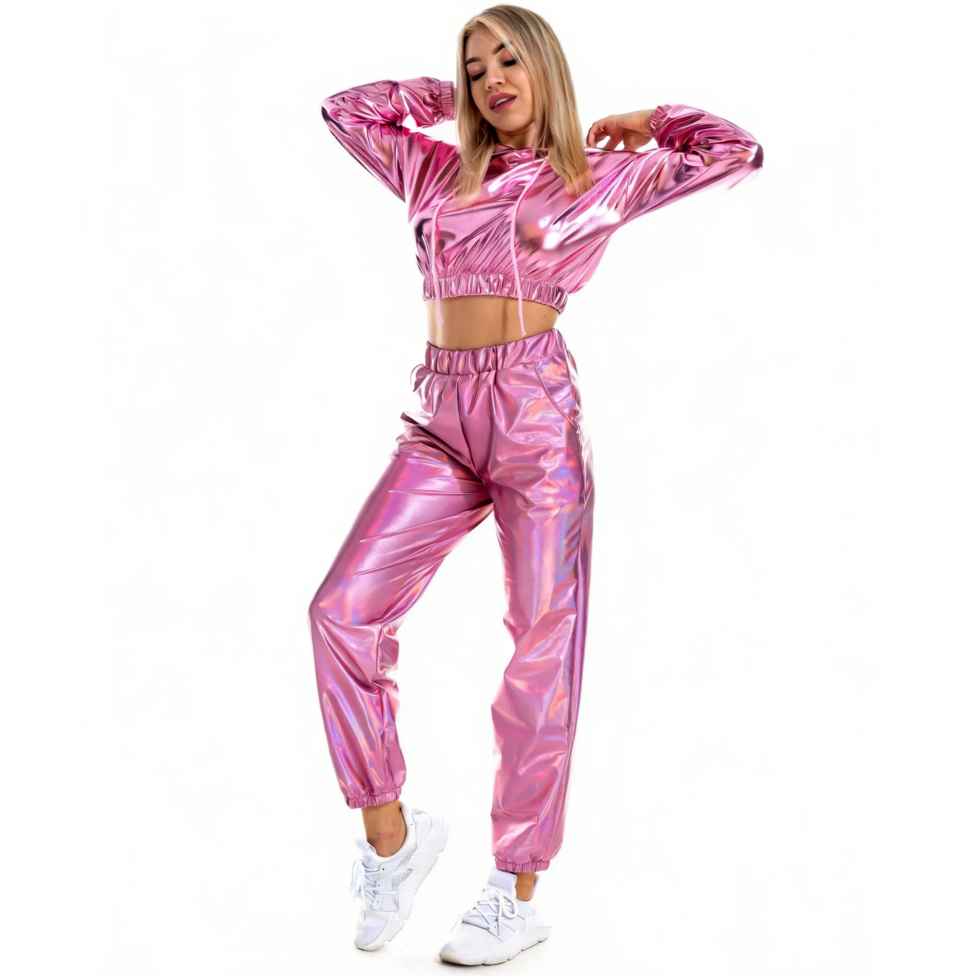 Glittery Women Jogger Pants Laser Loose Women's Trousers Street Hip-Hop Party Sparkly Long Pants Drawstring Ankle Clothes