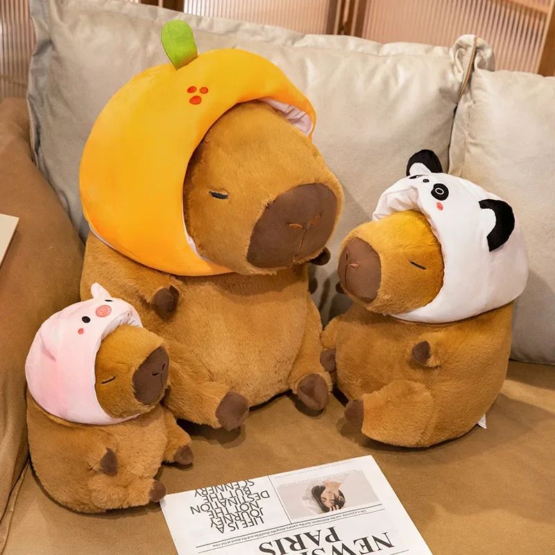 

25~45cm Cosplay Capybara Doll Plush Toy Stuffed Brown Aquatic Animal Plushie Transfer Cartoon Animals Panda Pig Bear Fruits