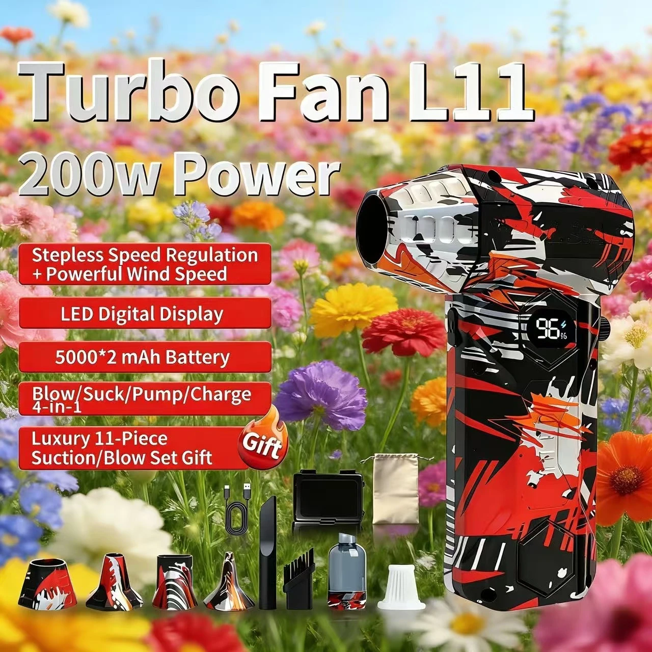 

Высокоскоростной вентилятор L11, 990 000 об/мин, скорость ветра 75 м/с, перезаряжаемый, со светодиодным дисплеем, высокоскоростная версия жестокого вентилятора.