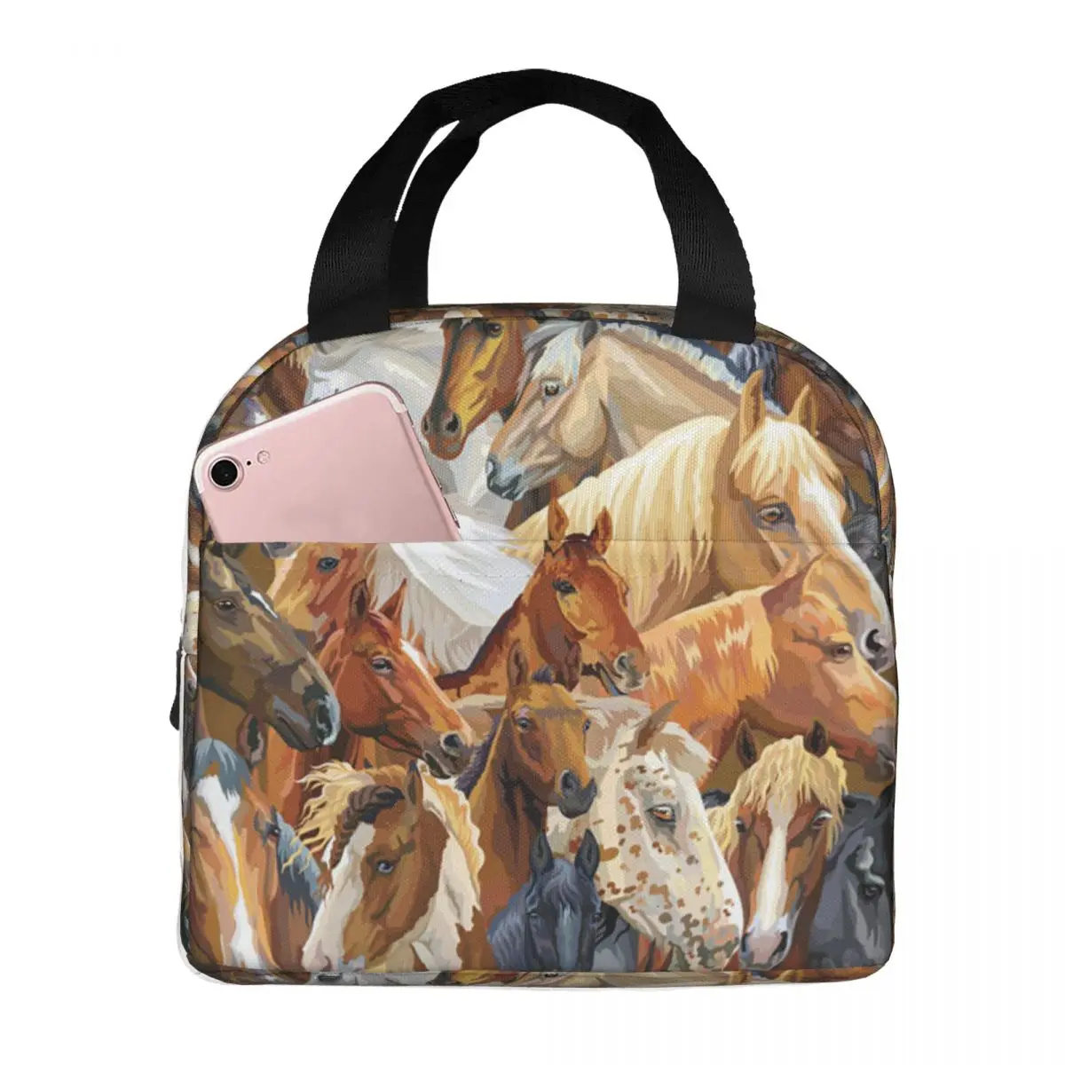 

Colorful Horse Insulated Lunch Bag for Women Office Cooler Thermal Food Box Tote Leakproof Lunch Boxes Container