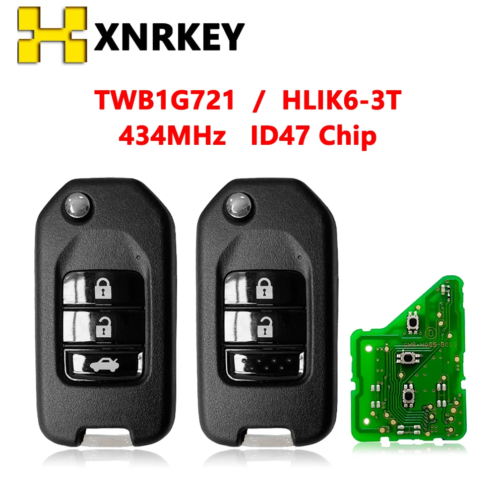 XNRKEY TWB1G721/HLIK6-3T 2/3B Remote Key for Honda Civic Accord City CR-V Jazz XR-V Vezel HR-V FRV Spirior 433Mhz ID47 Car Key