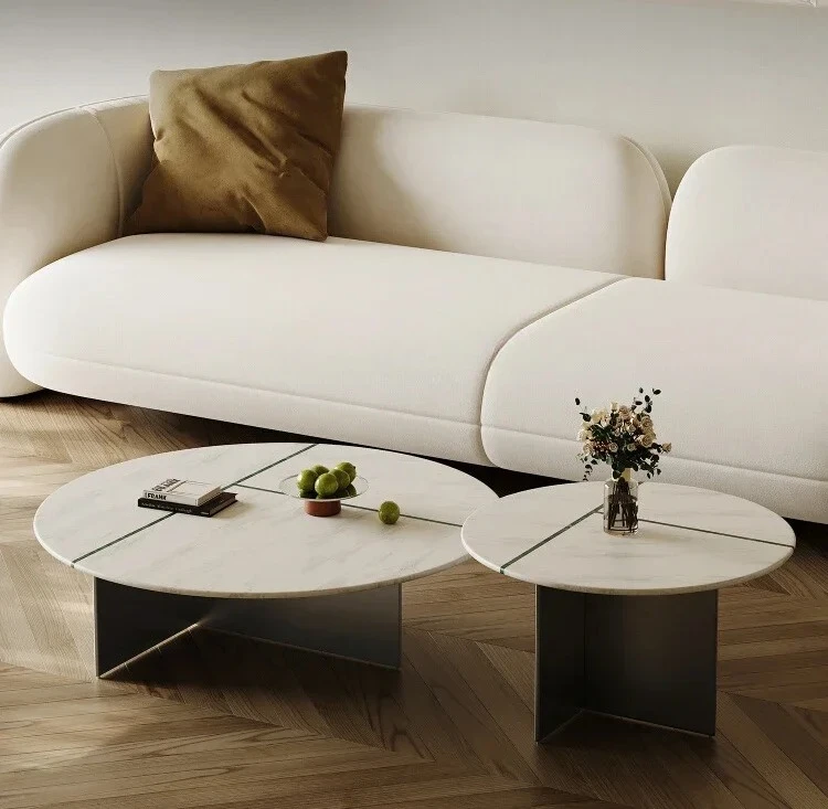 

Italian minimalist light luxury combination round marble stainless steel living room household small apartment art