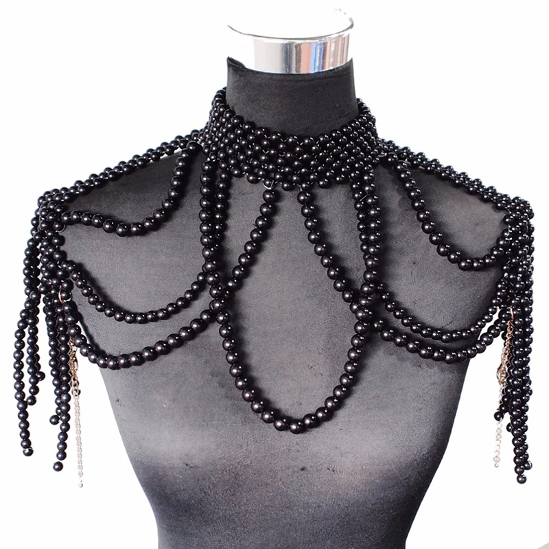 Mode Perle Schulter Kette Schmuck Hochzeit Party Große Halskette Pullover Kette Schulter Kette Hochzeit Zubehör Geschenk für Frauen