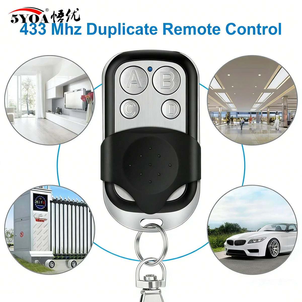 5YOA Remote Control 433MHz Universal Transmitter with ABCD Lock Unlock 4-Button Garage Door Opener Push Button Remote Control
