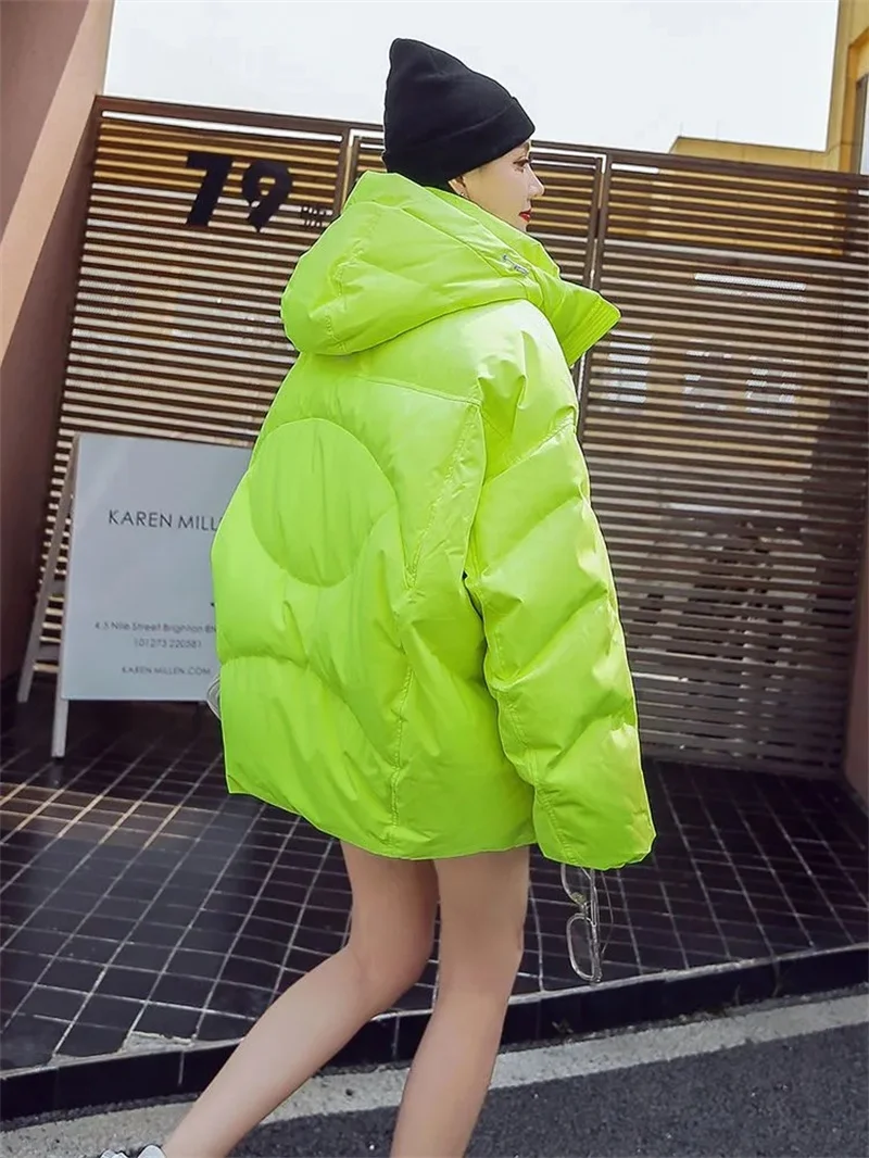 Jaqueta de algodão grosso feminino, roupa de inverno, novo, solto, rechonchudo, MM2-300 libras, jaqueta de pão, monocromático, na moda, W8, 2024