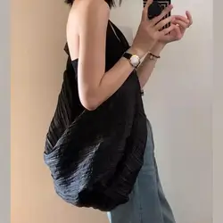 2025 Niche Design Pleated Cloud Bag for Women Large Capacity Shoulder Crossbody Bag Nylon Tote Bag Ladies Handbags Gift