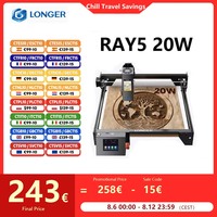 LONGER RAY5 20W Laser Engraver Touch Screen 32-bit Chipset WIFI 0.08*0.1mm Laser Spot Engraving Cutting Machine Area 375*375mm
