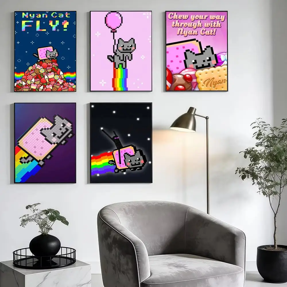 Cute  N-Nyan Cat Poster Modern Minimalist Wall Art Prints for Home Decor Interior Bedroom Living Room