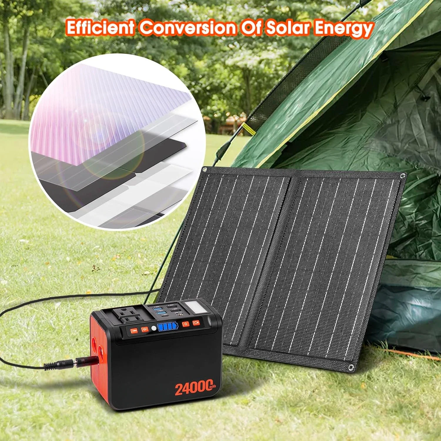 120W Peak Solar Generator Portable Power Station with 21W Solar Panels,AC DC USB Ports for Camping Tent Laptop Outdoor Emergency