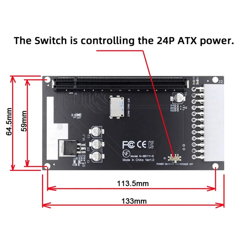 AEE7-4X Oculink SFF-8612 SFF-8611 إلى PCIE PCI-Express 16X محول مع منفذ طاقة ATX 24Pin لبطاقة الرسومات اللوحة الرئيسية
