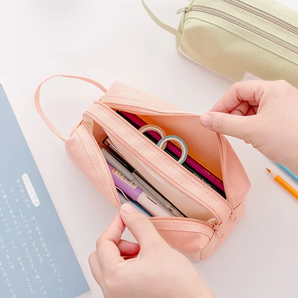 Double Layer Portable Pencil Case Oxford Cloth Double Zipper Pencil Bag for Students Back To School Storage Stationery Supply