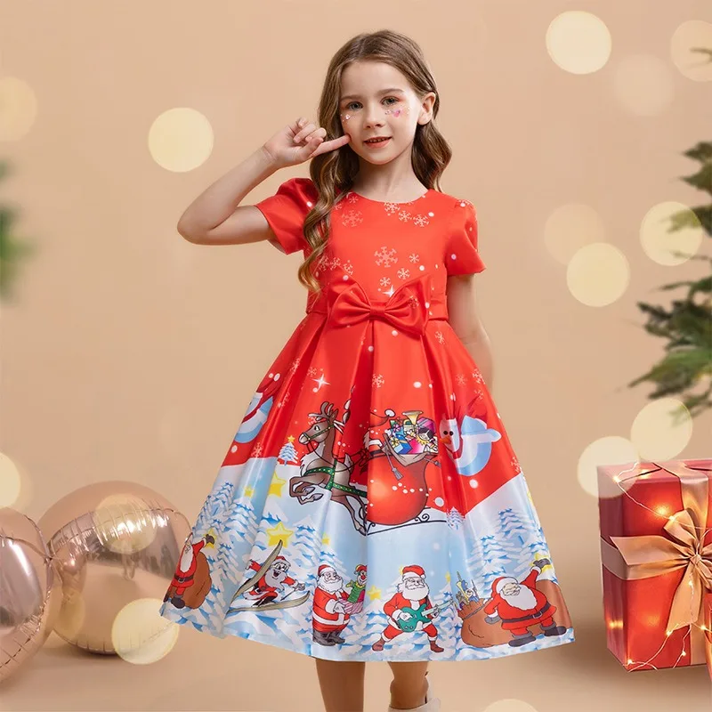 2-8 Years Old Girls Christmas Dress Red Santa Green Costume Girl's Kid Vestidos 2 3 4 5 6 7 8 Years Old Kids Clothes OGF24448