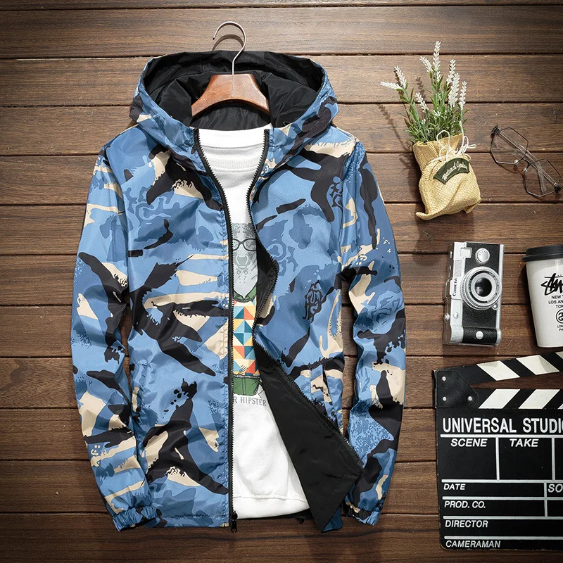 Couple Outwear Spring Autumn Men's Jacket Windproof Hoodies Coat Casual Hooded Camouflage Black Both Sides Jackets for Man MY623 - view 2