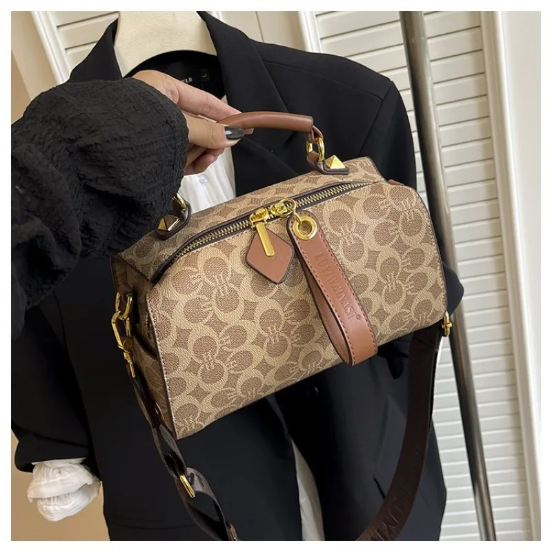 

Бостонская сумка с принтом в стиле ретро, новая осенне-зимняя повседневная сумка-подушка через плечо, универсальная женская сумка на одно плечо для ручной носки