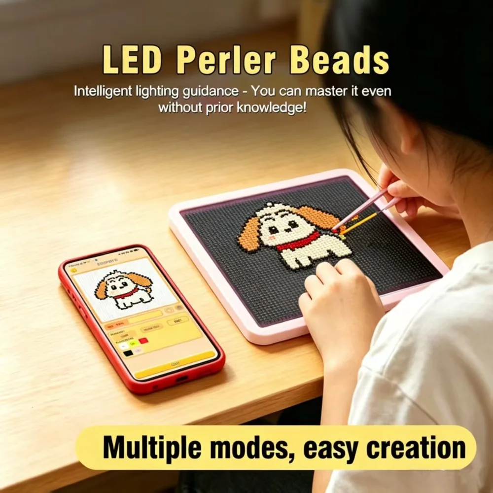 LED Fuse Beads Board with App Pattern Guide, USB Light Pegboard DIY Pixel Art Crafts, Room Decor Birthday Christmas Gift