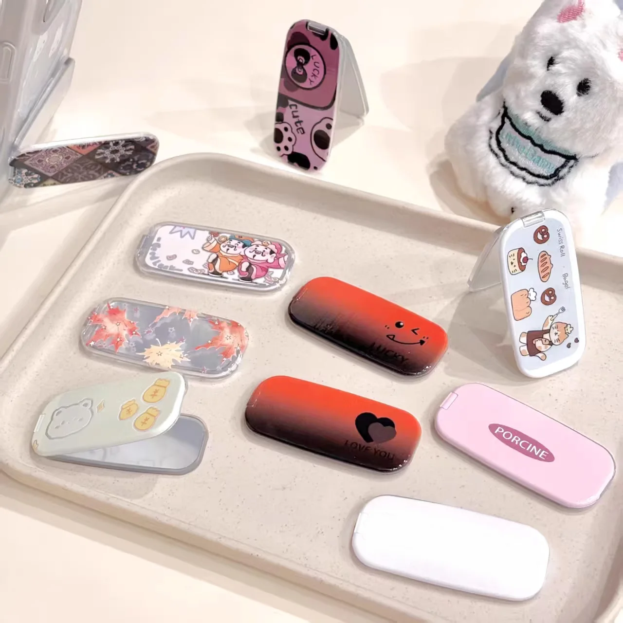 

Korean Makeup Mirror Folding Invisible Cartoon Phone Holder Cute Portable Back Sticker New Desktop Universal Adhesive Support