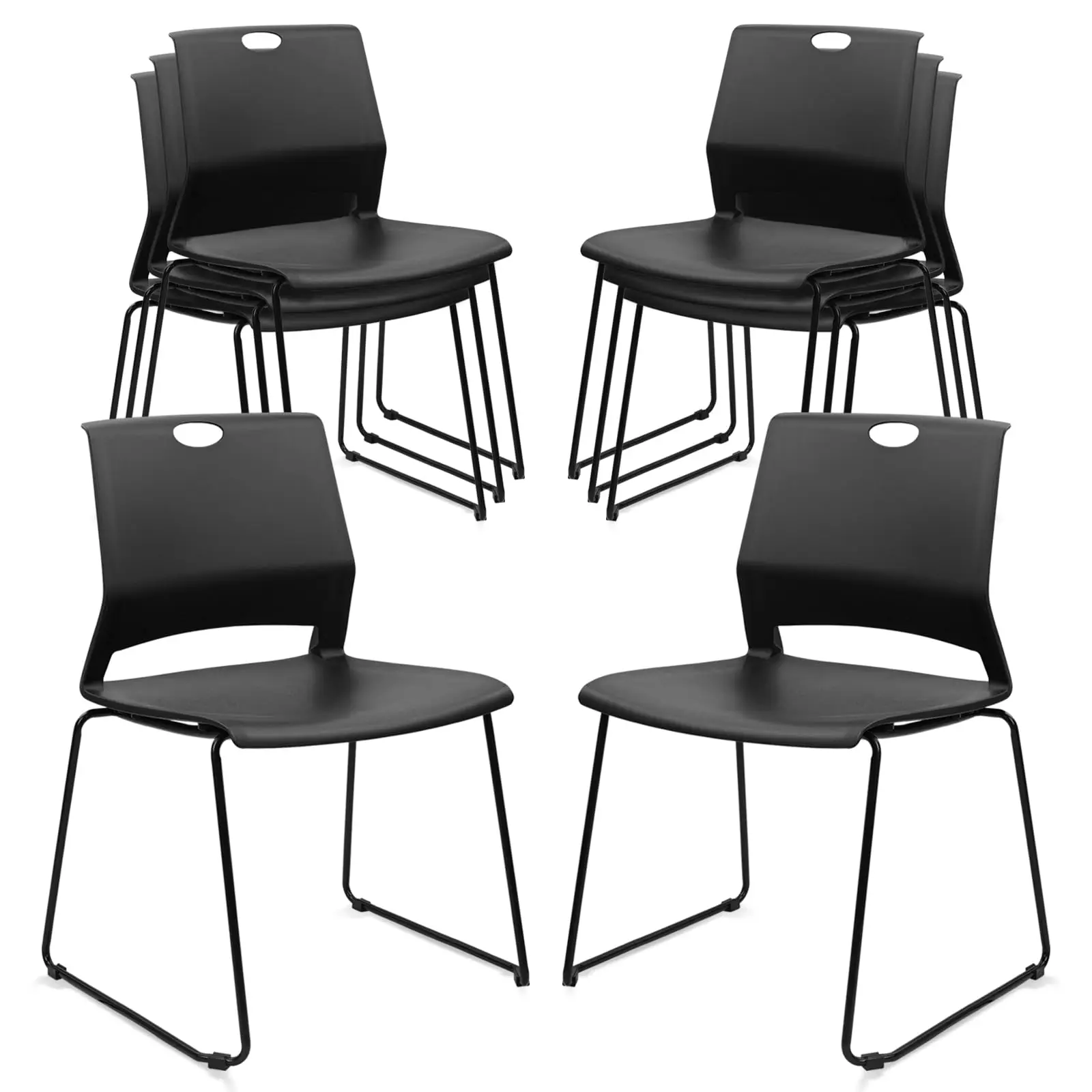Stackable Guest Reception Chairs, Stacking Office Chair with Ergonomic Lumbar Support & Metal Legs, Plastic Desk Chairs