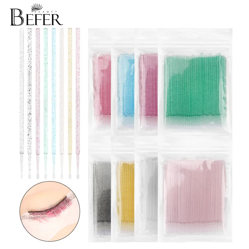 BEFER 일회용 마이크로브러시 청소 속눈썹 면봉, 속눈썹 익스텐션 리무버, 뷰티 디테일 조정, 메이크업 청소 도구