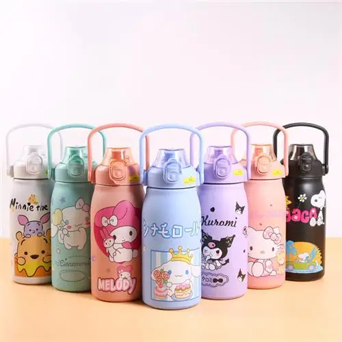 New Sanrio Y2k Hello Kitty Kuromi Cinnamoroll Thermos Cup Water Bottle 1200ml Anime Kawaii Cute School Children Student Portable