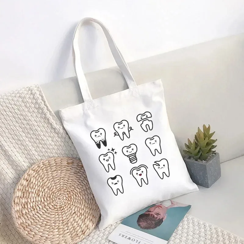 

Teeth Dentist Pattern Aesthetic Fun Fashion Handbag Shoulder Bag Women's Elegant Canvas Bag Casual Shopping Girls' Handbag