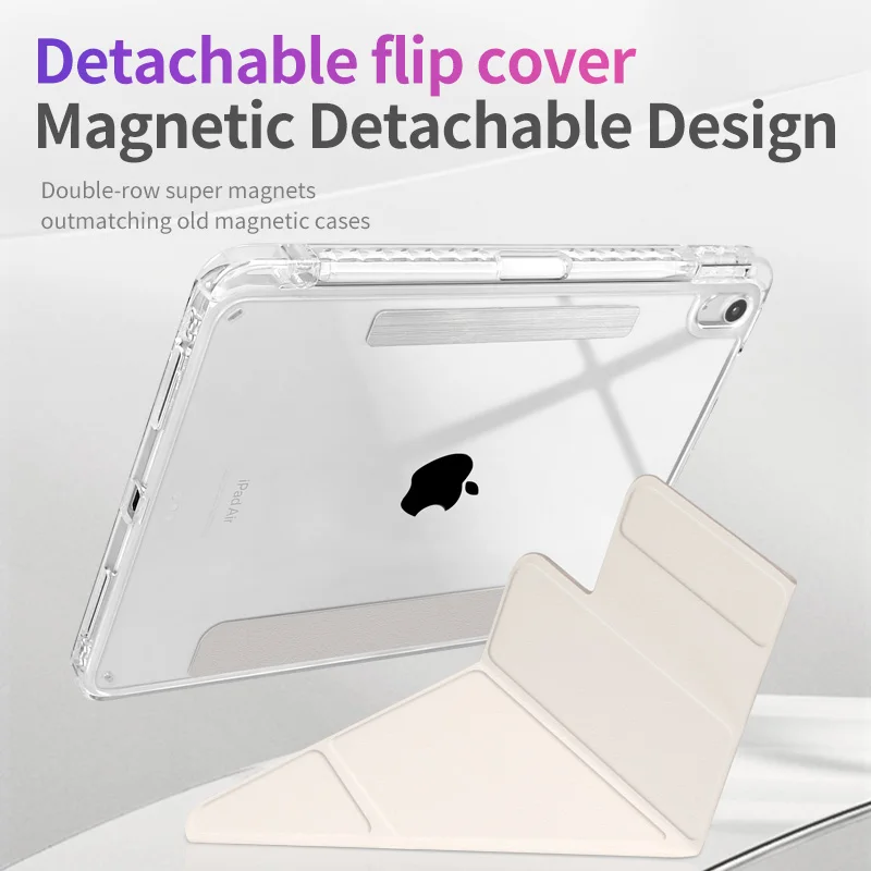 

Case for iPad Air! Strong Magnetic Detachable, Clear Full Protection, Pencil Slot, Y-Fold, Auto Wake/Sleep