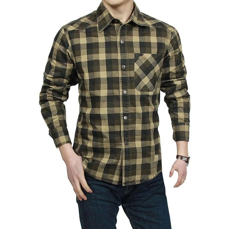 

Shirts Men Long Sleeve Regular Fit Cotton Plaid Man Shirt Casual Military Shirt for Men Work Shirts mens Clothing Army Green