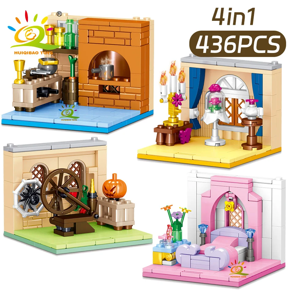 HUIQIBAO Creative Mini Room Girls Bedroom Building Blocks City Friend Play House Set Apartment Model Assemble Bricks Girl Toys