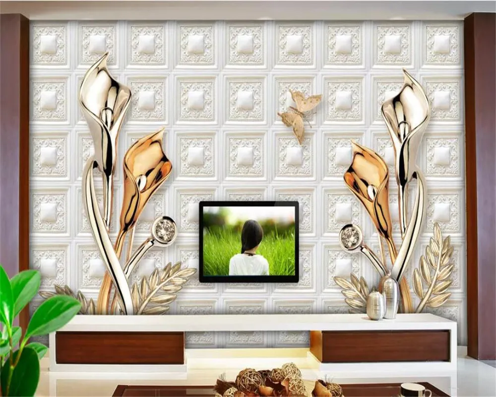 

Custom wallpaper 3D stereo photo murals embossed jewelry calla lily wall papers home decor papel de parede mural 3d wallpaper