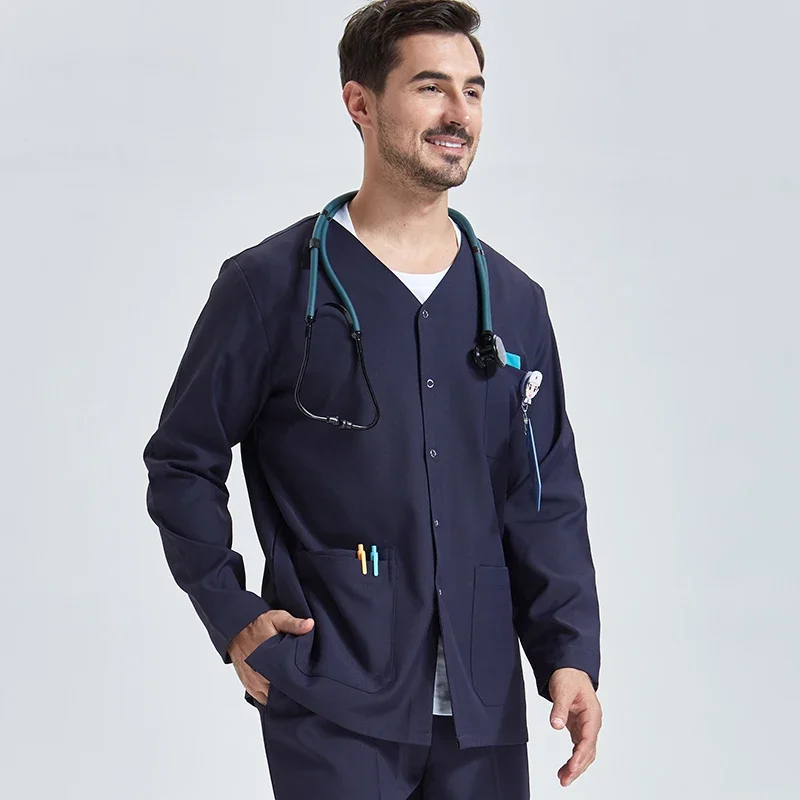 Men Nursing Scrub Jackets Workwear Professionals Women Warm Up Scrubs Jacket Snap Front Ultra Soft Natural Uniforms L2