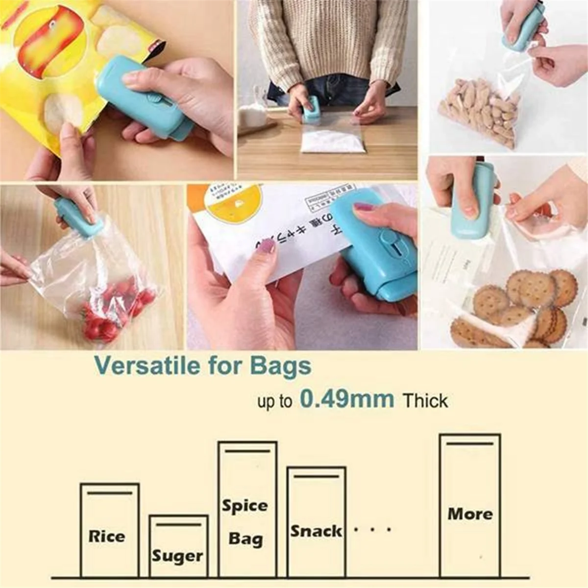 

2PCS Mini Bag Sealer 2 in 1 Handheld Bag Sealer Heat Seal and Cutter Portable for Snacks Plastic Bag Food Storage-T33C