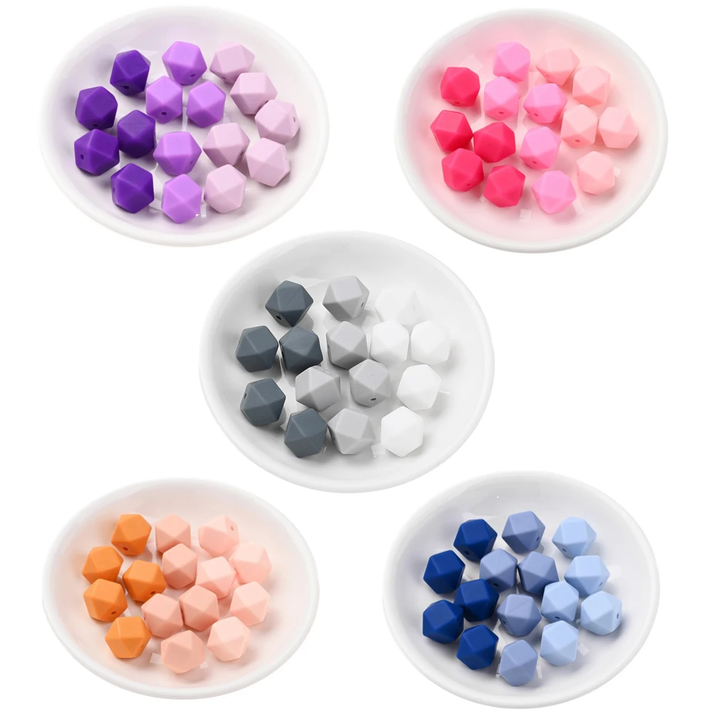 30Pcs 14mm Octagonal Bead Silicone Set Food Grade Teething Beads For Pacifier Clip Necklace Jewelry Making Nursing Baby Toys
