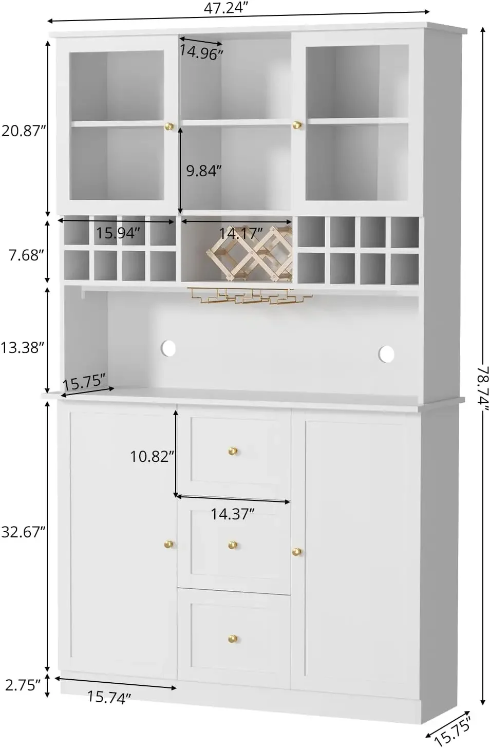 Vowner 78'' Bar Cabinet With Led Light And Storage Shelves, Tall Freestanding Liquor Cabinet With Wine & Glasses Rack, Storage