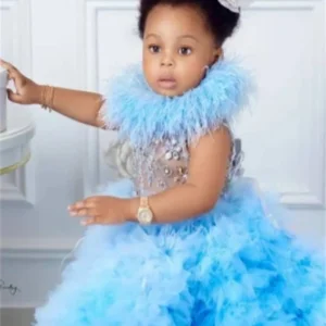 Schlafloses Kleid mit Fransen für Floristen, Blau, Perlen, elegant, erste Kommunion, Geburtstagsfeier, Hochzeit, Sohn 10 Hauptverkaufskleid Babado Party - №4