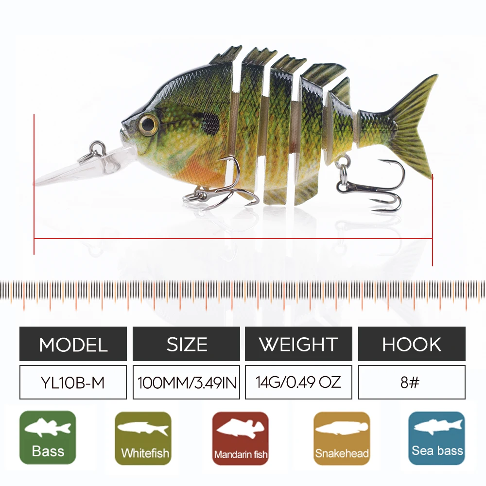 Hanlin 10cm 14g Bluegill Multi Jointed Long Tongue Fishing Lures Floating Shad Baits Wobbler Hard Body Swimbait Sunfish Tackle