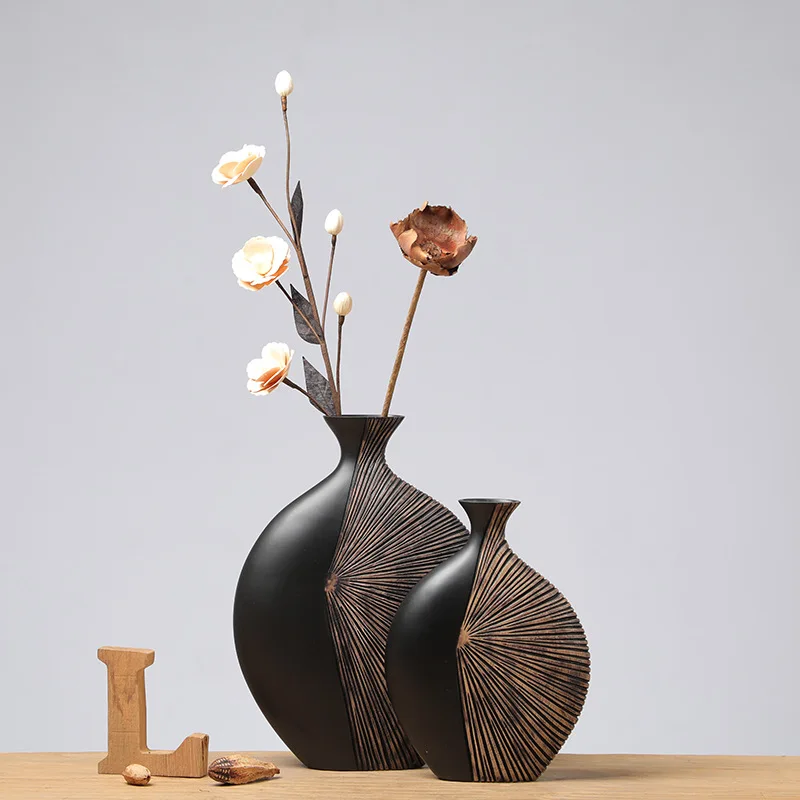Retro Tall Resin Floor Vase, Elegant Dry Flower Holder for Living Room