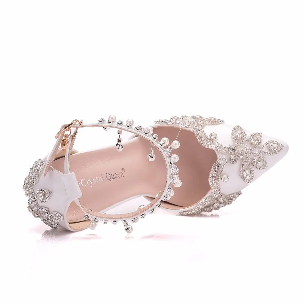Style High Heels Sexy Women Pumps Sandals Open Toe Rhinestone Wedding PU 10.5CM Square Heels Pointed Toe Woman Shoe  Princess image 4