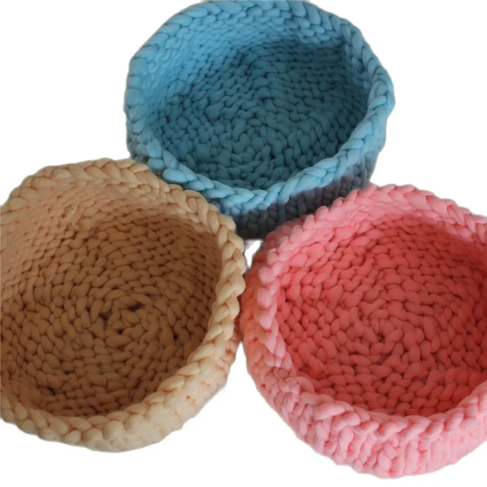 

Wholesale Various Colors Knitted Thick Yarn Basket Baby Photography Bowl Newborn Pod Photo Prop