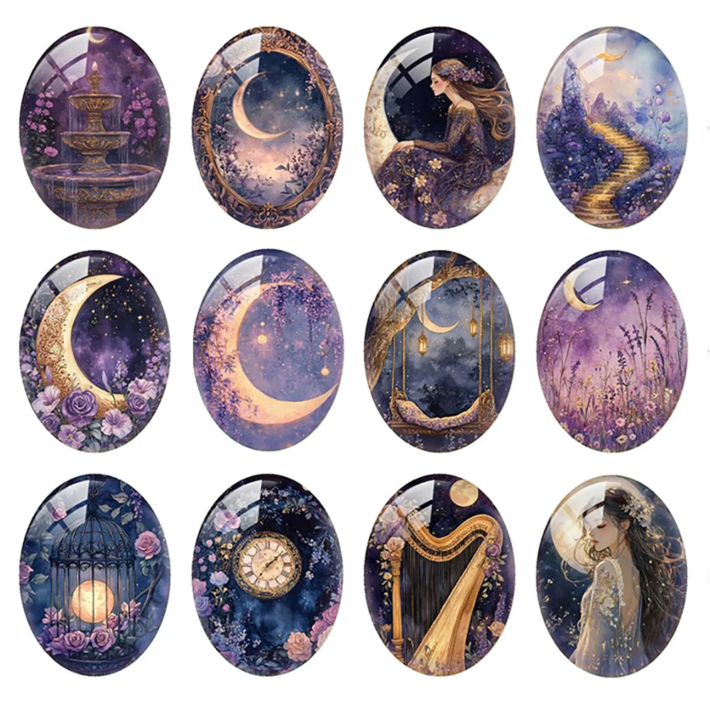عشوائي مختلط مستدير/بيضاوي/مربع القمر آلهة الأرجواني سر ليلة صور الزجاج كابوشون فلاتباك التجريبي النقش Diy بها بنفسك صنع المجوهرات