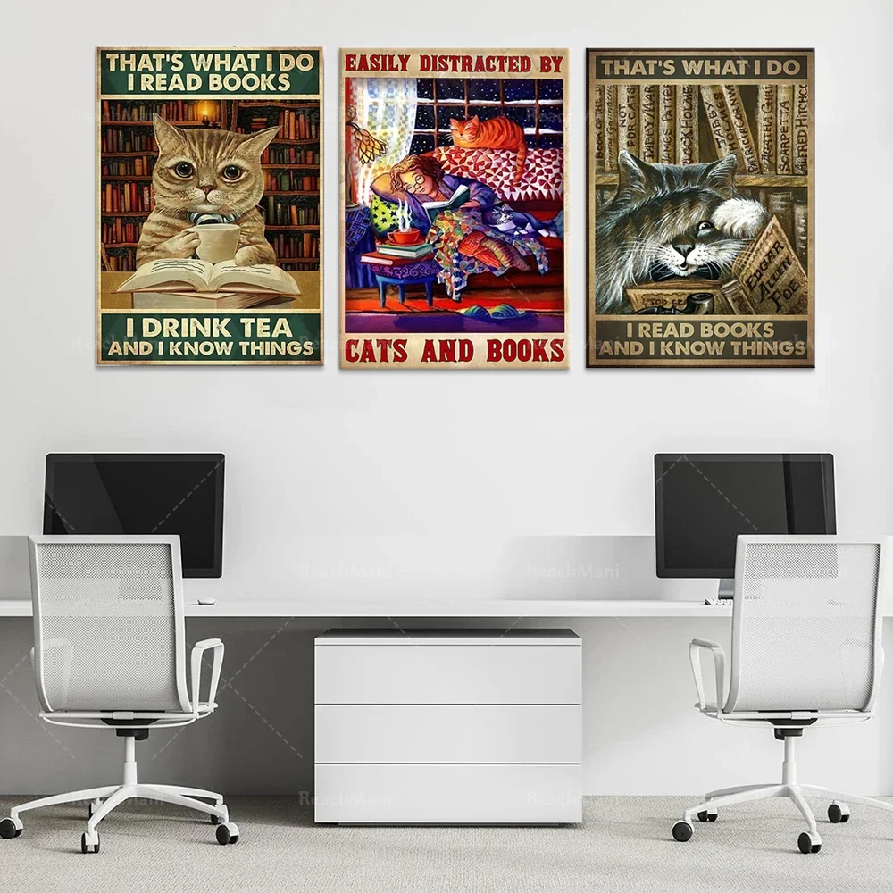 This is what I do I read books, what I know, easily distracted by cats and books poster, reading books, love cats poster,