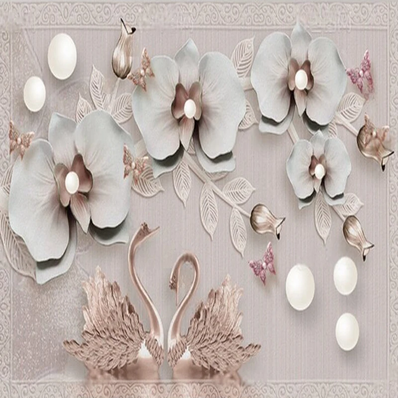

White ball 3D Wall Mural Wallpaper Modern Butterfly Flower Swan Design for vinilo decorativo pared Room Home Decor Bedroom