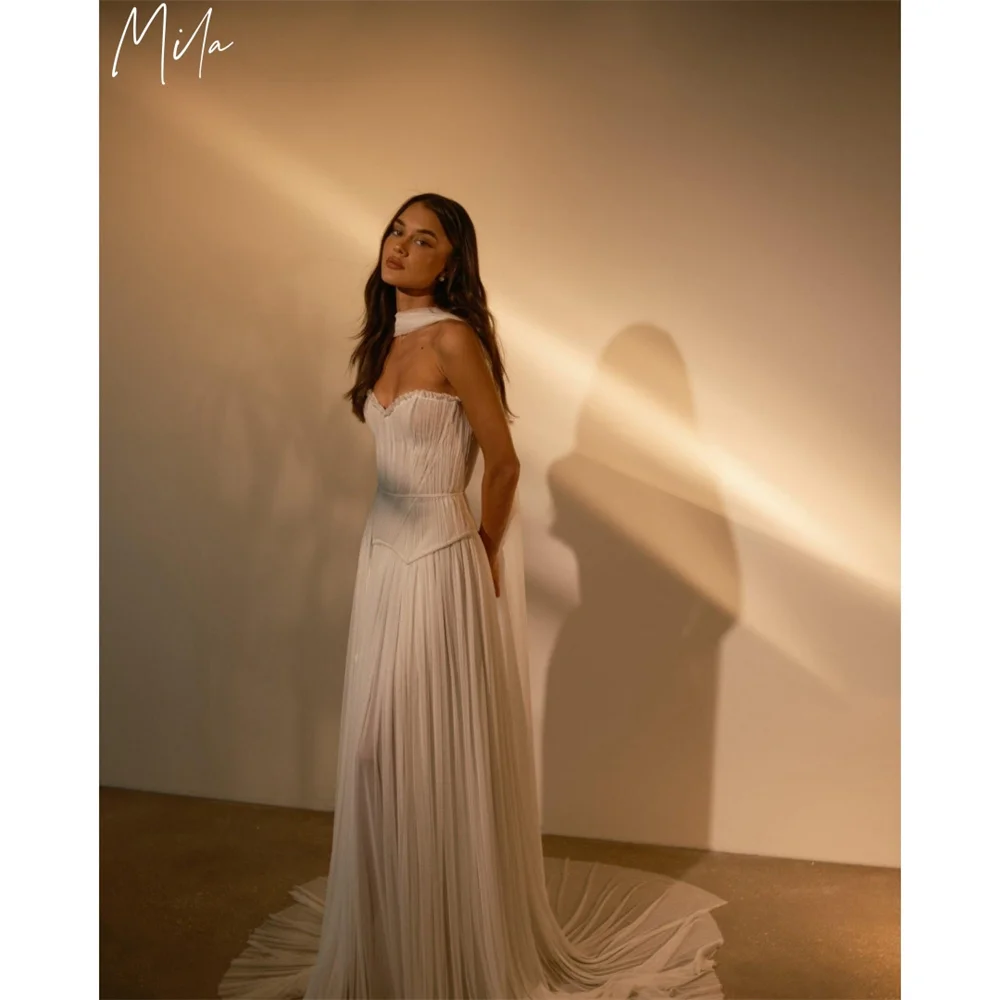 

Mila Draped Scarf Prom Dresses Strapless Sleeveless Customized Evening Woman Dresses Elegant Court Train vestidos de fiesta 2025