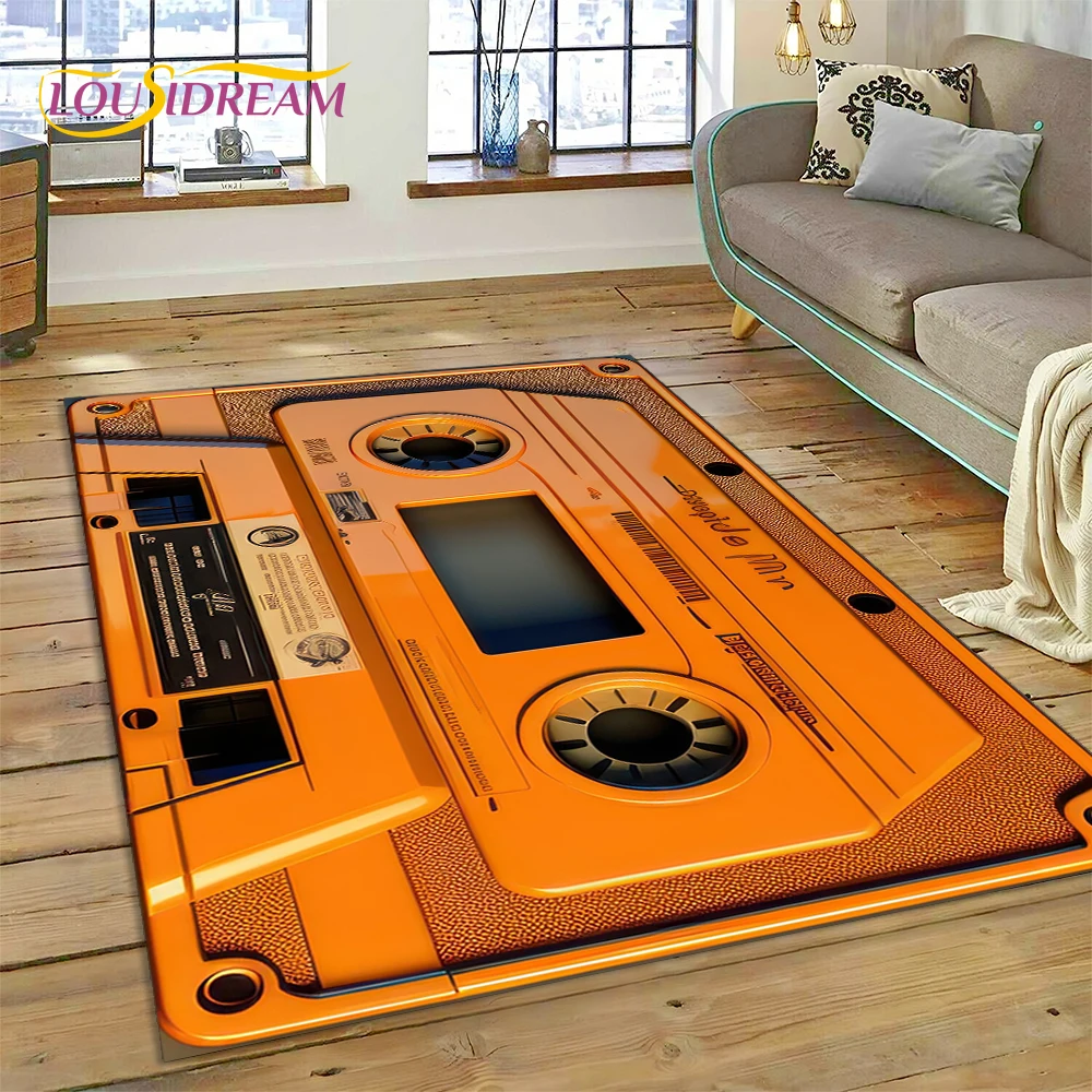 3D Music Cassette Tape Retro Recorder CD Instrument Carpet Rug for Bedroom Living Room Home Sofa Decoration, Kid Decor Floor Mat