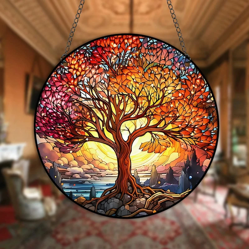 1PC Tree of Life Wall Art Decor Hanging Sign Decorative Indoor Outdoor Window Acrylic Welcome Plate Pendant Decoration