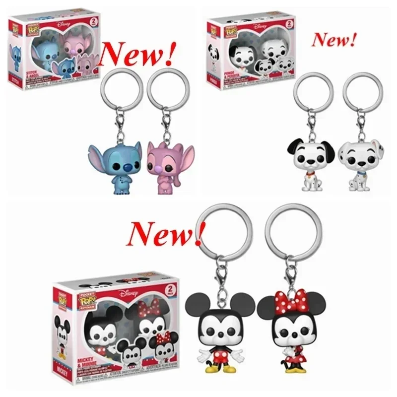Nuevo 2025 FUNKO llaveros de bolsillo de Disney Mickey y Minnie paquete de 2 figuras de vinilo de Pongo y Perdita Stitch y Angel juguetes para decoración