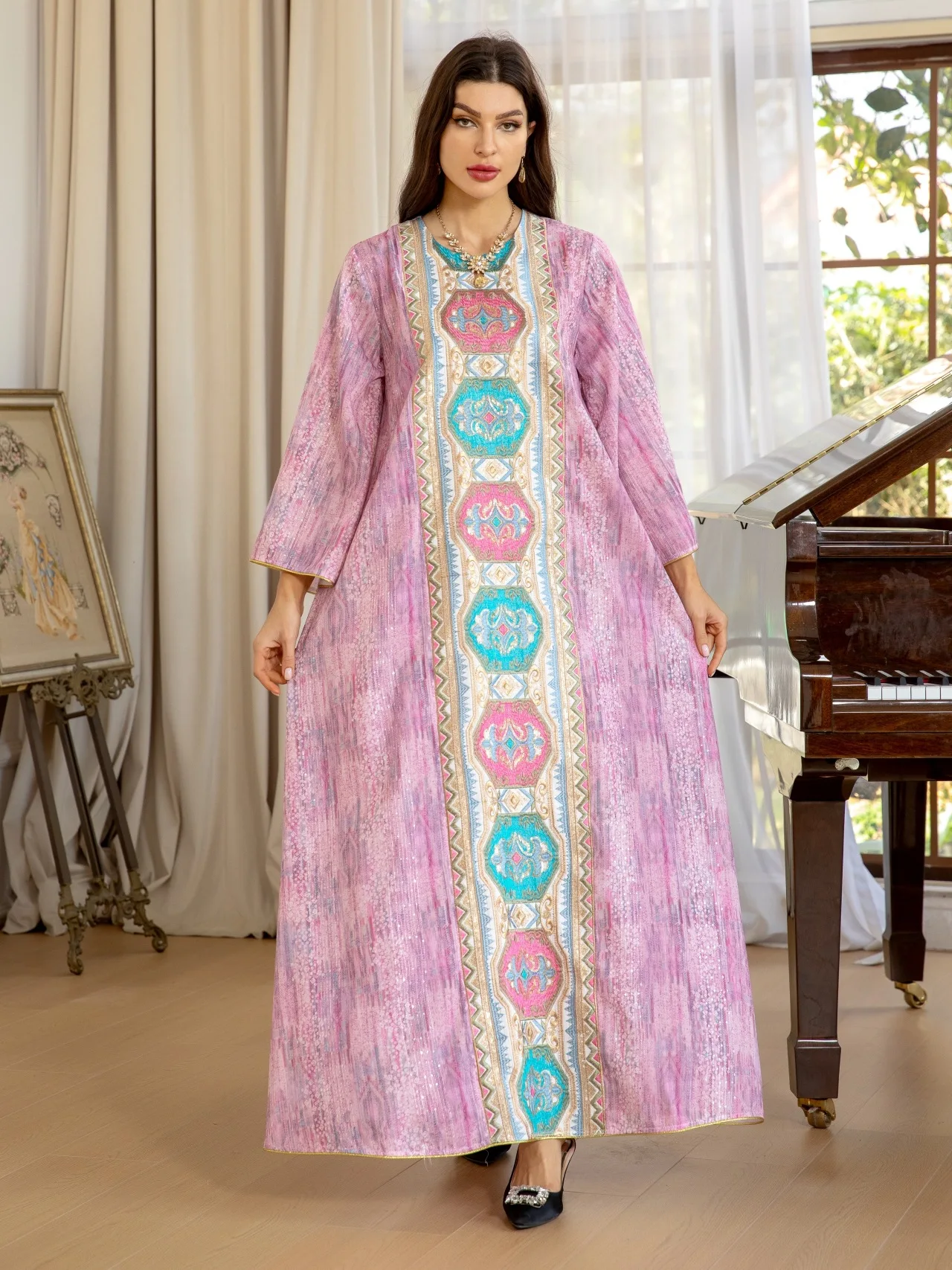 Women's Muslim Middle Eastern Pullover Dress Fashionable Robe Printed Bead Embroidered Embroidered Robe Luxury Evening Dresses